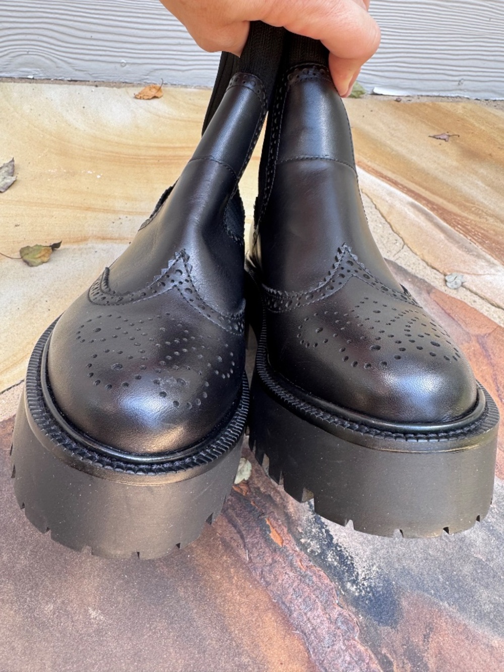 Sam Edelman Elly Black Leather Lug-Sole Sock Boots Size 8.5 - Picture 10 of 12